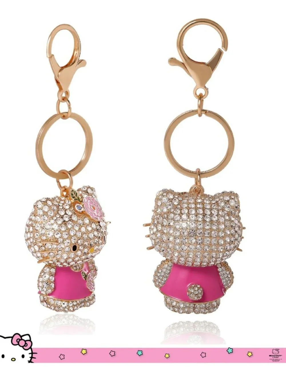Cute Pave Crystal Hello Kitty Bag Charm with Lobster Clip | Sanrio Keychain Gift